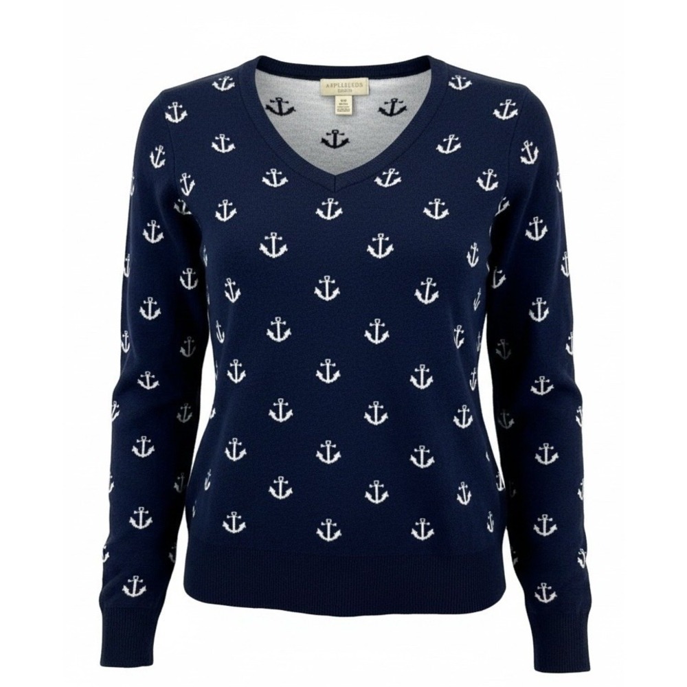 Appleseed's Petites‎ Navy Anchor Sweater Women's PM